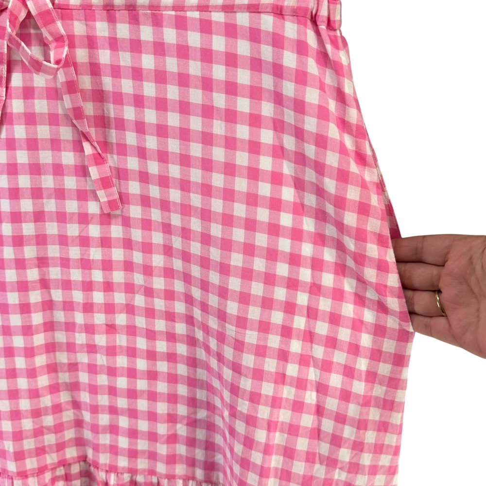 Chaps Gingham Check Tiered Ruffle Midi Dress Small Pink Cotton Cottage Prairie - Picture 4 of 12